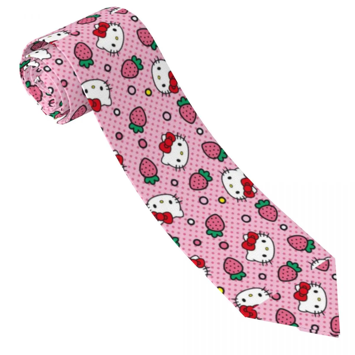 Custom Hello Kitty Cat Anime Cartoon Neck Ties Men Printed Necktie Four Seasons Fashion Tie Necktie For Birthday Gift