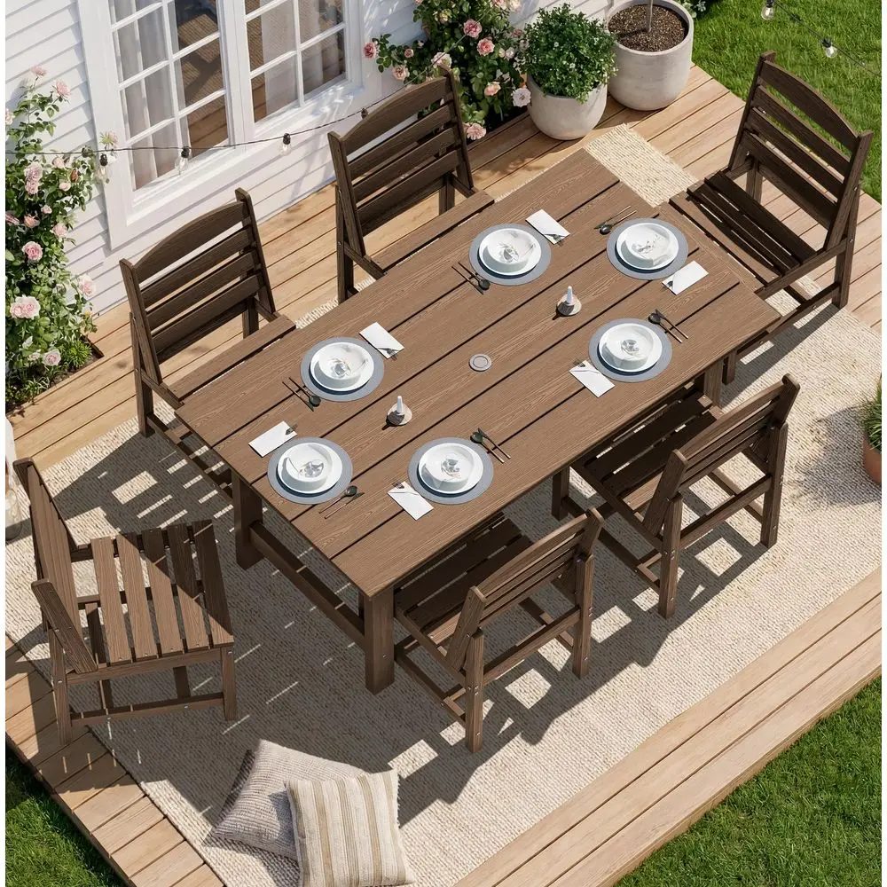 

Patio Dining Sets for 6 Person, HDPE Dining Set with 6 Armless Chairs, Brown