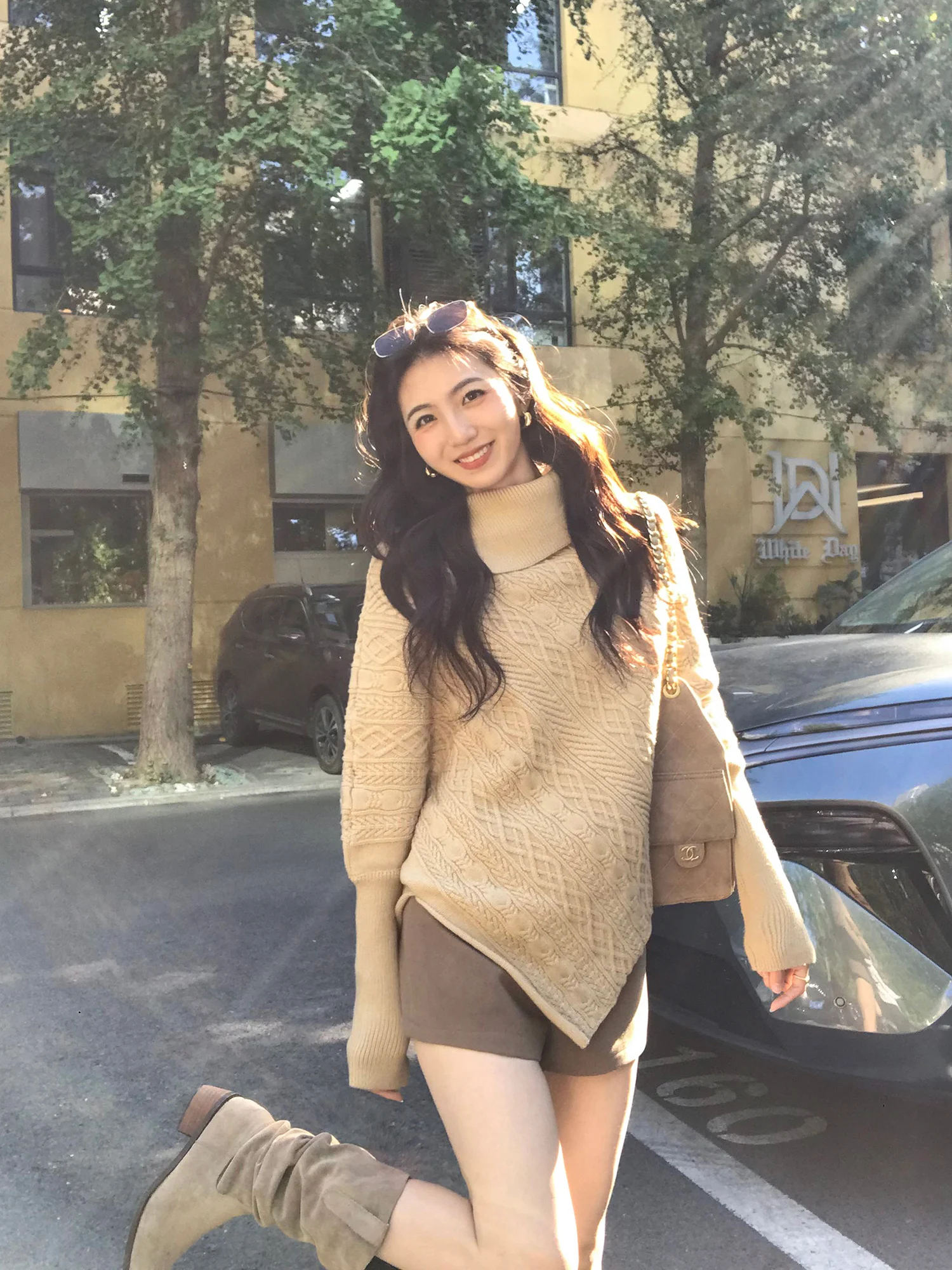 

Mulvan High Ne Batwing Sve Knitwear Women's Loose Fit Comfortable Polyester Fiber Long Sve Mid-Length Casual Sweater