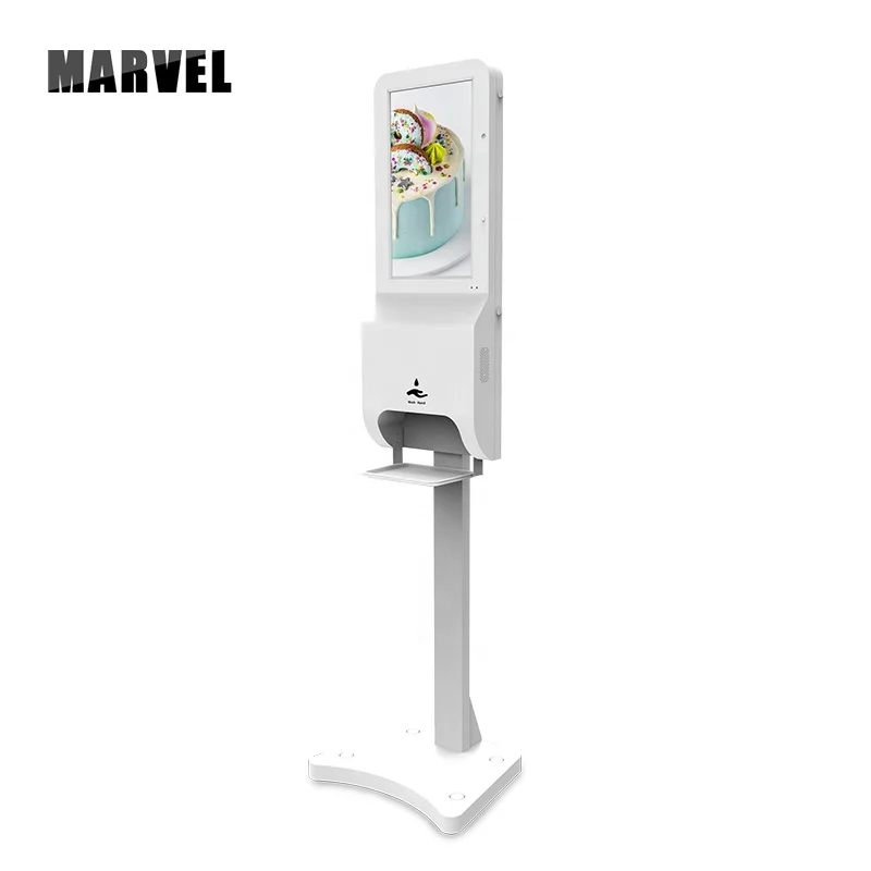 LCD Display Sanitizer Hd Floor Standing Advertising Kiosk Media Player Android Digital Signage with Hand Sanitizers Dispenser