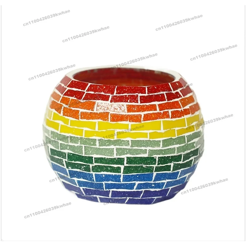 Für Mosaik-DIY Buntglas-Einlegearbeiten Handgemachte Kreative Geschenke Eltern-Kind-Aktivitäten, Regenbogen-Kerzenhalter Materialpaket