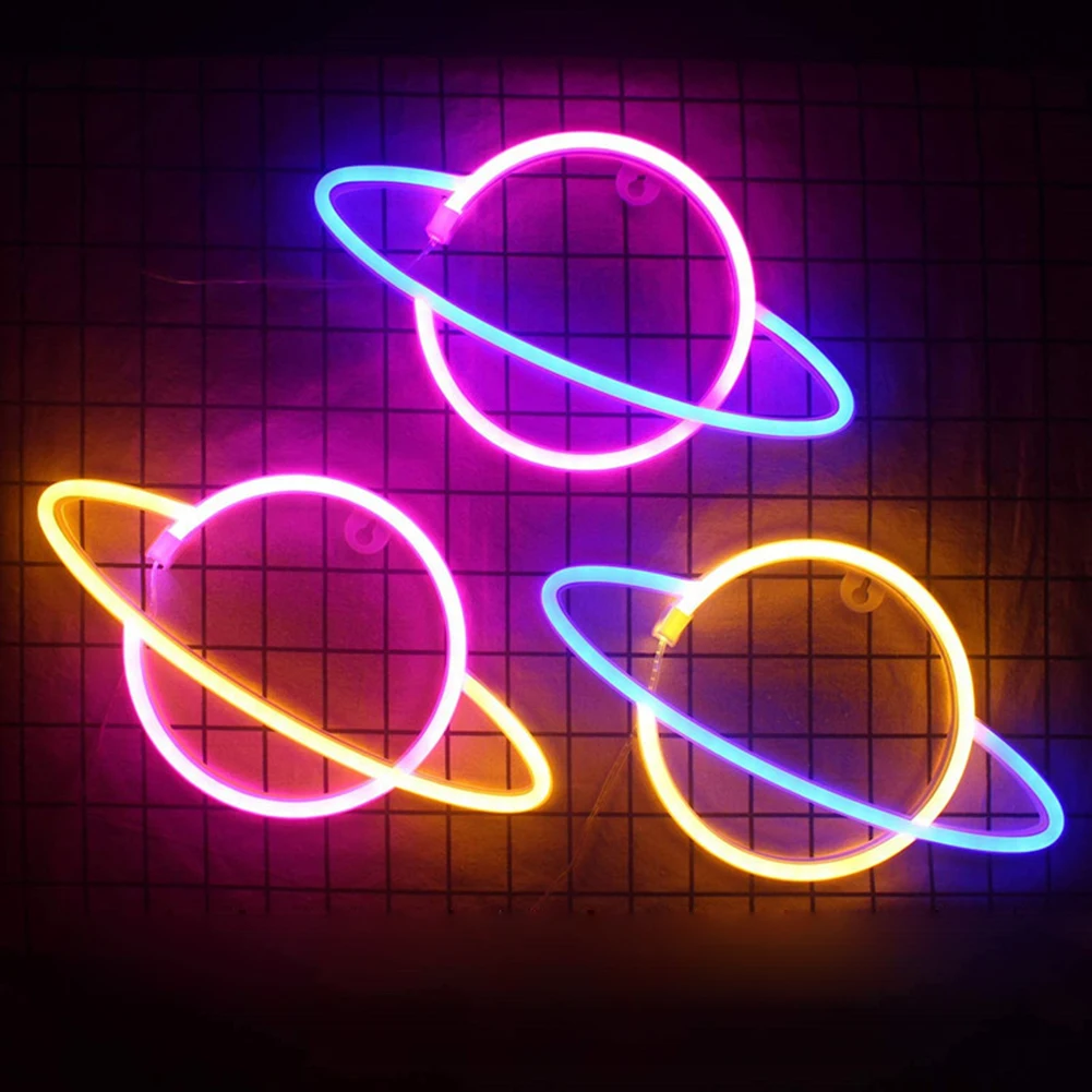 Elliptical Planet Shaped Sign Neon Lamp LED Dual Use Night Light Home Decor