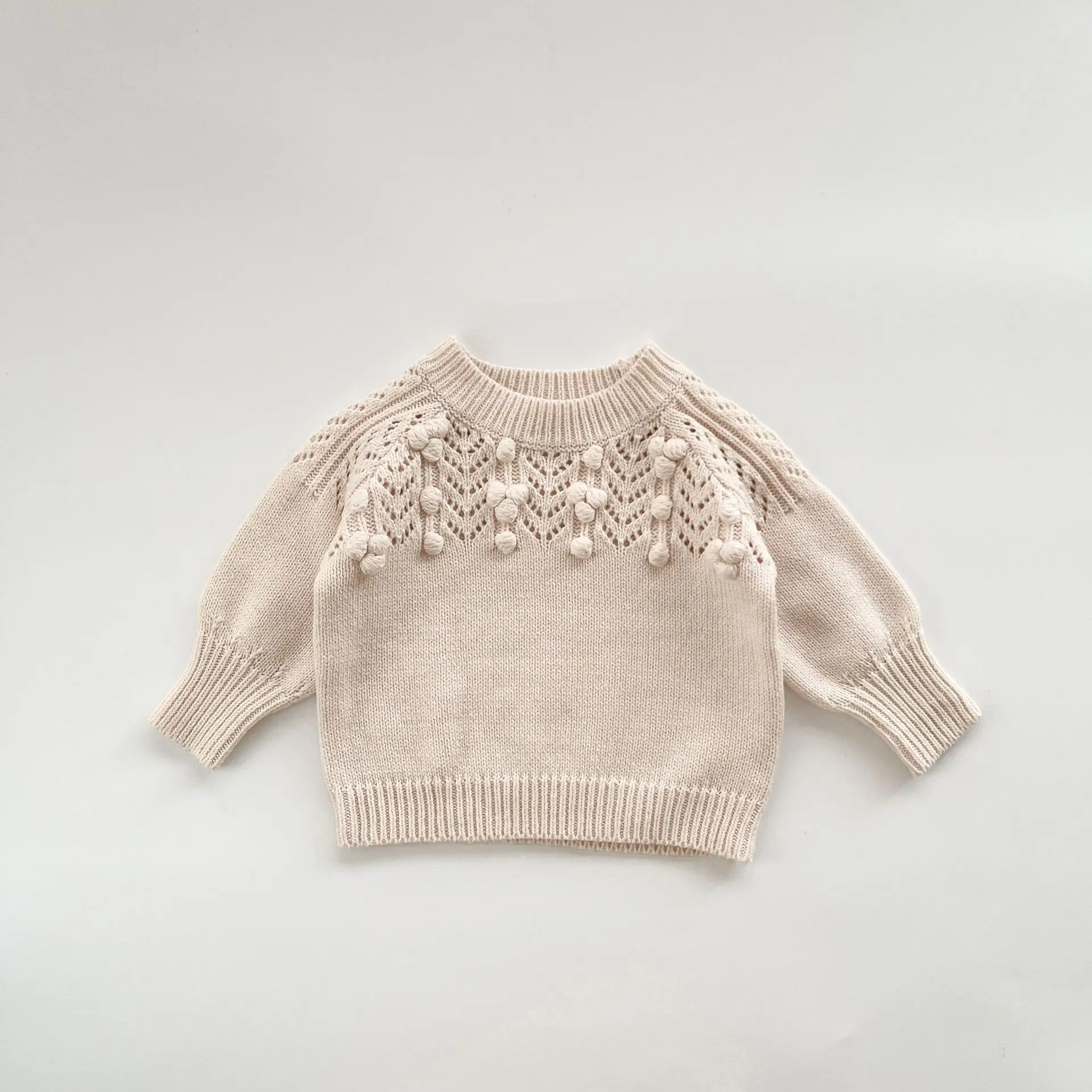 

New autumn baby clothing for 0-3 years old, handmade hook ball round neck pullover hollow sweater for baby girls