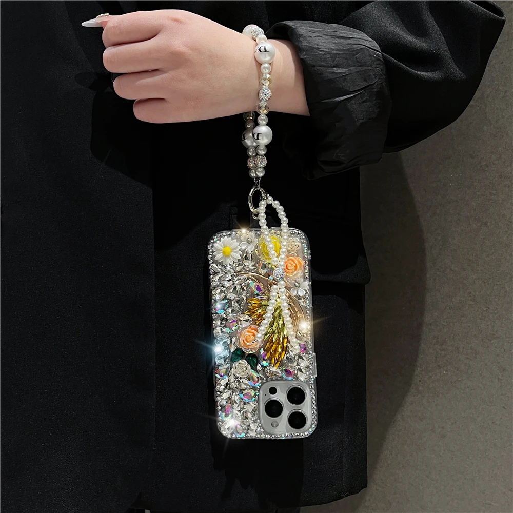 IPhone 16 Promax phone case luxurious 16 Pro sparkling star fashionable with lanyard bracelet transparent PC protective case