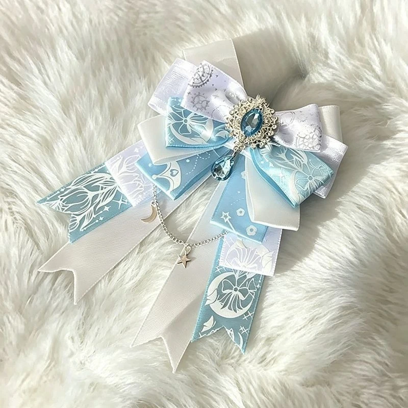 Rhinestone Gold-Stamped Bow Concert Support Stick Charm Lolita Cute Women's Dress JK Shirt Collar Bow Brooch Handmade Accessory