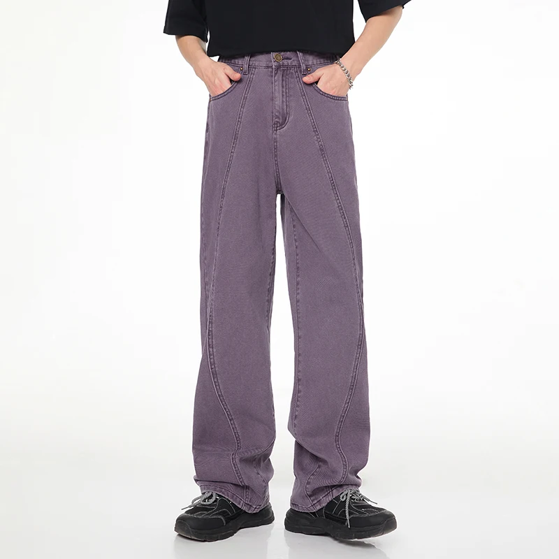 2024new purple loose jeans men's fashioninscasual all-match street fashion high-end washed wide-leg draggle-tail trousers