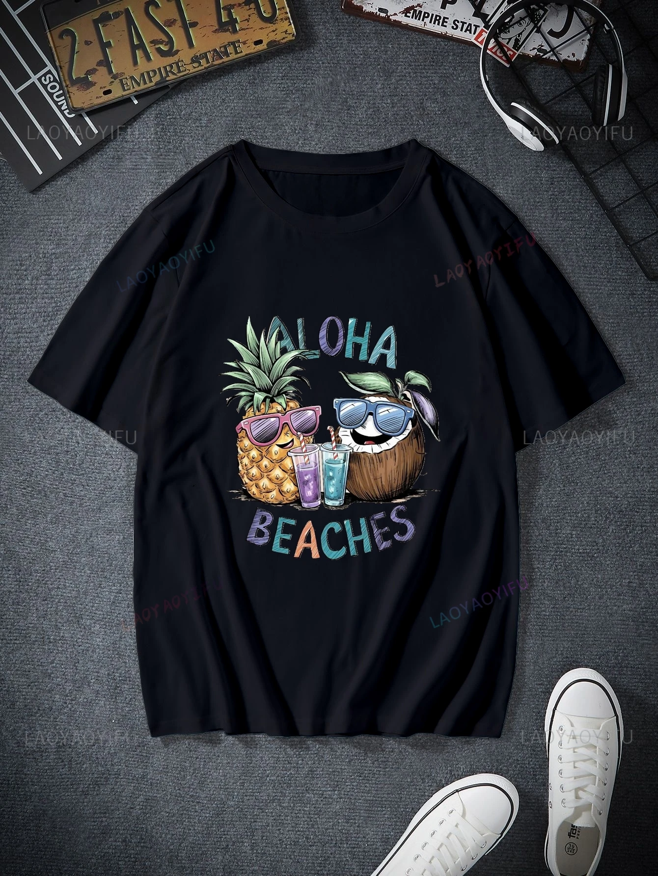 ALOHA BEACHES- A Funny Style Unisex Friendship Shirt, A Trendy Casual Cotton T-shirt for Summer Trips To The Beach