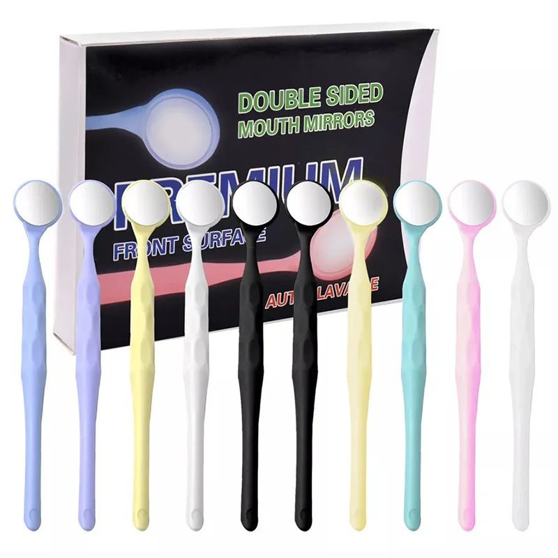 10pcs/box Dental Double Sided Mouth Mirrors With Handle Dental Mouth Mirror Anti-Fog Exam Reflectors for Oral Tooth Whitening