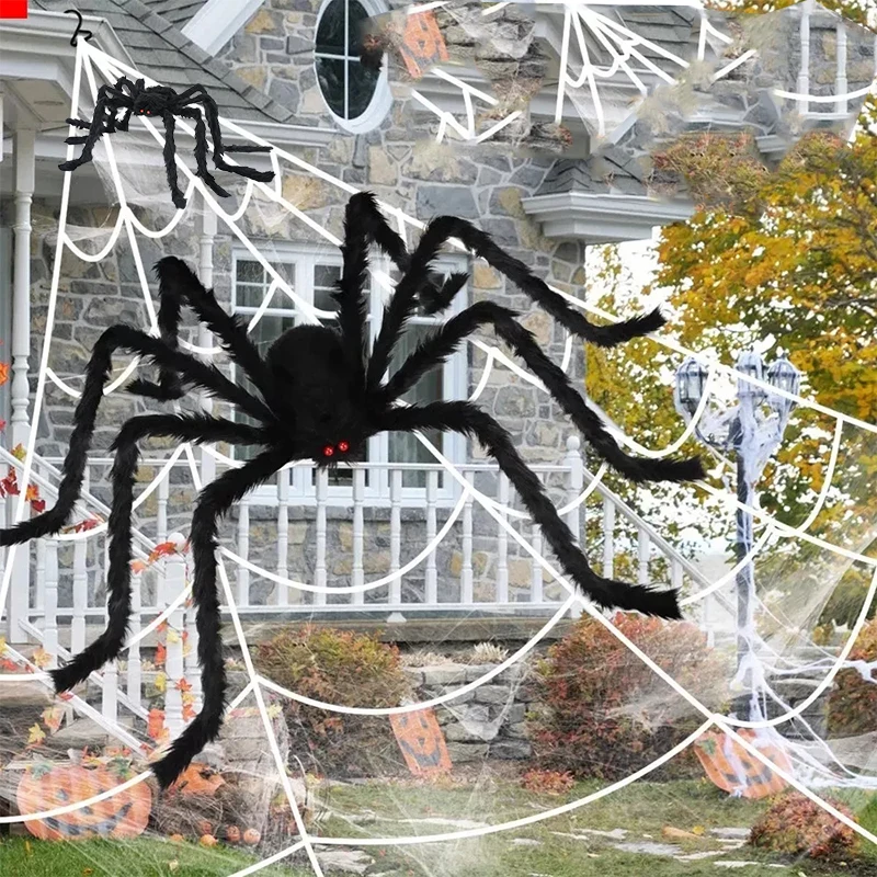 

30cm/50cm/75cm/90cm Super Big Plush Spider Black Scary Halloween Spider For Happy Halloween Party Home Haunted House Horror Prop