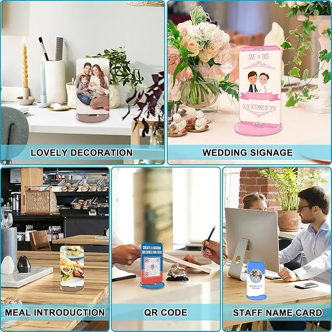5er-Set Sublimations-Acryl-Foto-Displayständer, Tischschild mit Sockel für DIY-Design, Büro, Geschäft, Restaurants, Hochzeiten, Partys – Detail 3