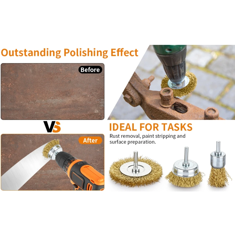 3PC Pen Type Steel Wire Brush 5PC Electric Drill Steel Wire Wheel with Rod Polish and Rust Removal Electric Drill Tool Accessory image 4