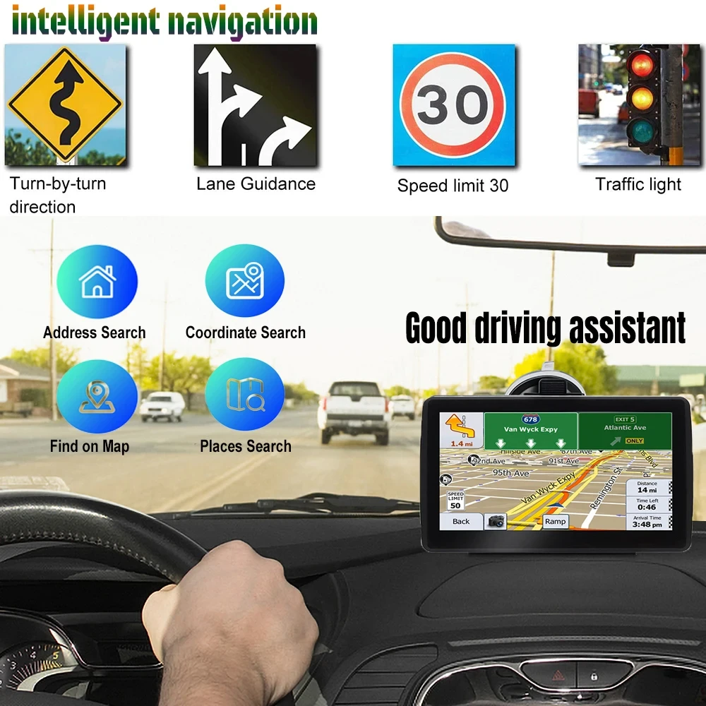 EOENKK 7 Inch Car Truck GPS Navigation Global Maps Europe North America Sat Nav Accessories 8GB Lifetime Free Updates