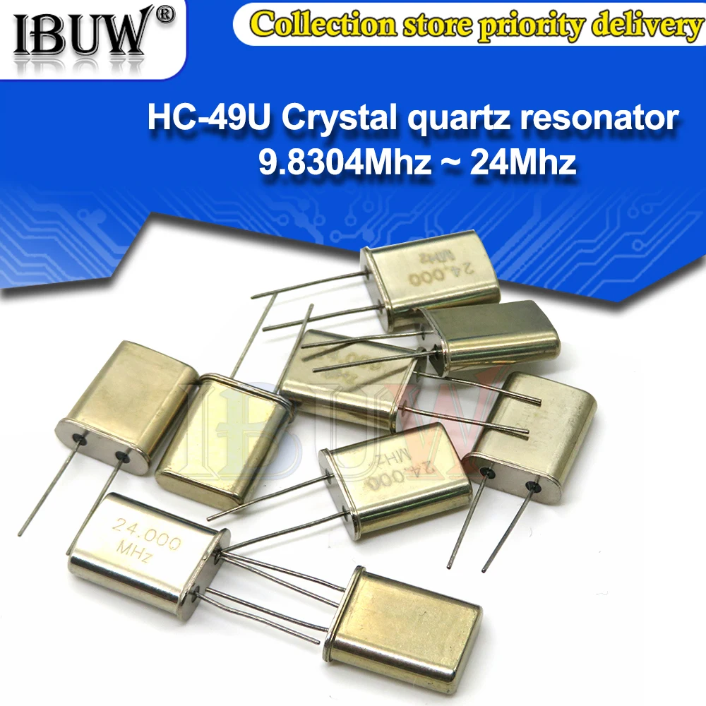 10pcs 49U HC-49U Crystal quartz resonator 1.8432M 2MHZ 2.4576M 4MHZ 6MHZ 7.2M 7.3728M 8MHZ 8.1920M 10M 18.432M 11.0592M 12M 16M