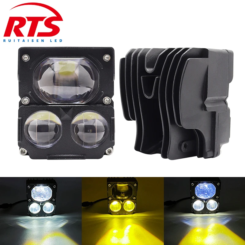 

RTS 3 Lens LED Work Light Dual Color Hi/Low Beam Spotlight Fog Lamp for Motorcycle Car Trucks Auxiliary LED Headlights 9V-80V