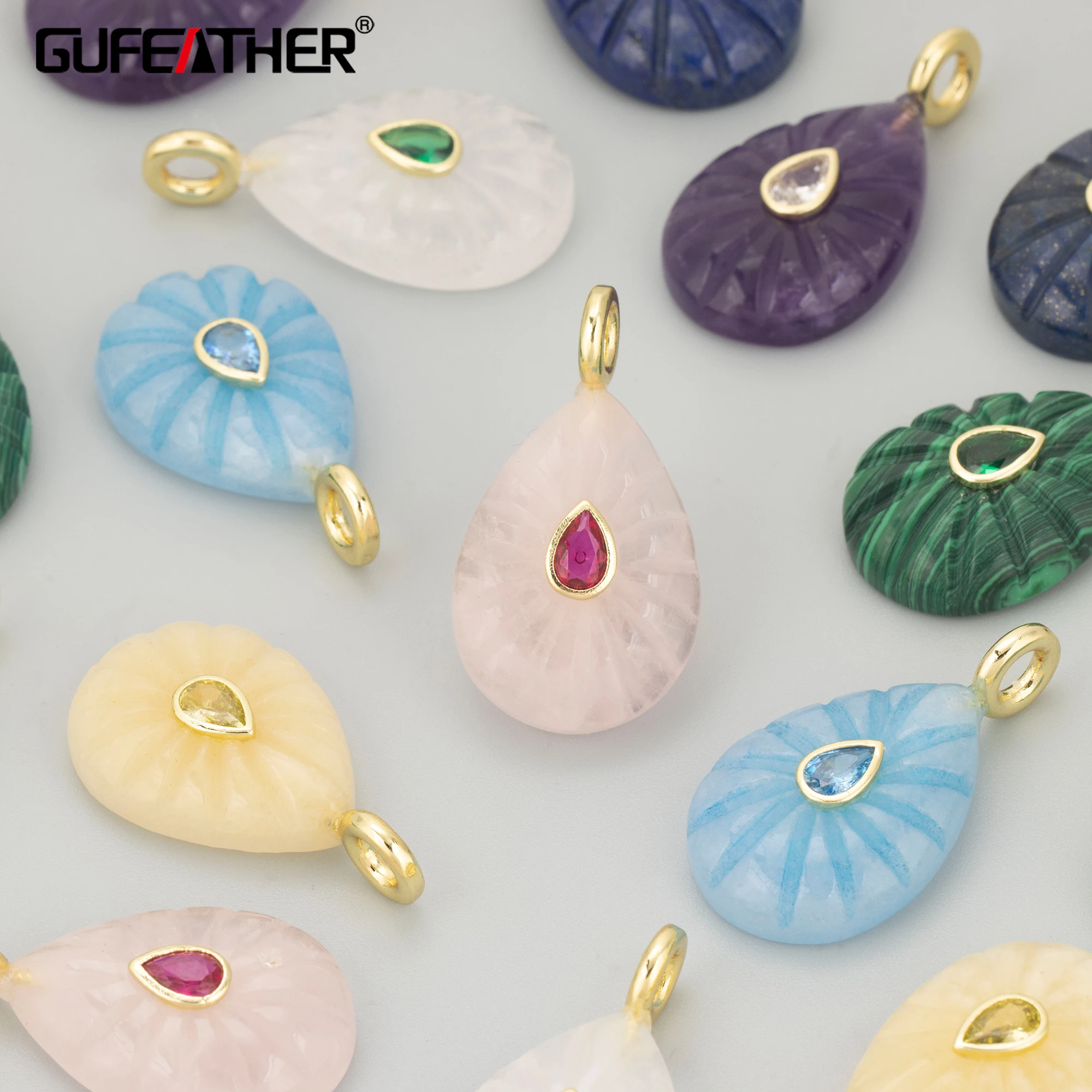 Image of GUFEATHER, ein Stück/Los, MI65, Schmuckzubehör, 18 Karat vergoldet, Kupfer, Naturstein, Zirkone, Anhänger, Schmuckherstellung, DIY-Anhänger