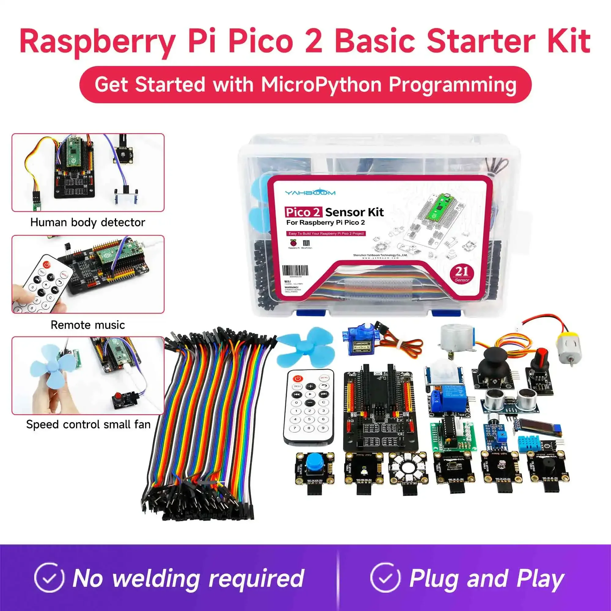 

Raspberry Pi Pico2 Sensor Starter Learning Kit с электронными модулями DIY Программирование MicroPython для детей и взрослых Полный набор