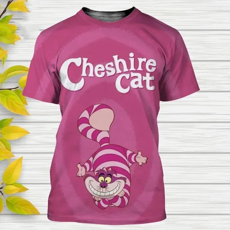 Alice Wonderland Men's T-shirt Cheshire Cat Boys Girls T-shirt 3D Print Short Sleeve Disney Men's T-shirt Oversized Men Clothing