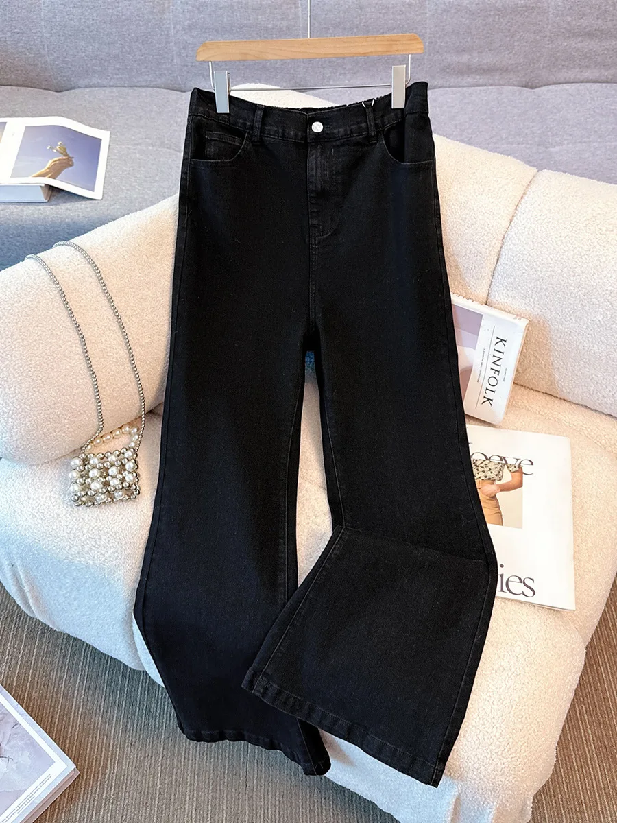

150 кг, женские свободные джинсы больших размеров на бедрах, весна-осень, 2023, расклешенные джинсовые брюки с высокой талией, черные 2XL, 3XL, 4XL, 5XL, 6XL