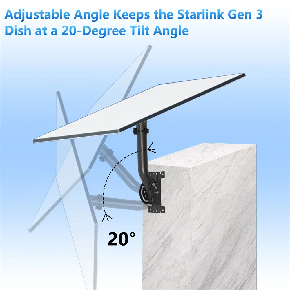 Starlink Gen 3 Mount Install,160°Adjustable Tilt,Roof Wall Pole Mount,with Pole and Pipe Adapter,for Standard 4X,Enterprise Dish