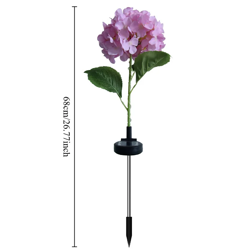 2pcs LED Solar Powered Big Head Hydrangea Flower Light Outdoor Garden Lawn Decoration Ambient Light Purple Pink Yellow Flower