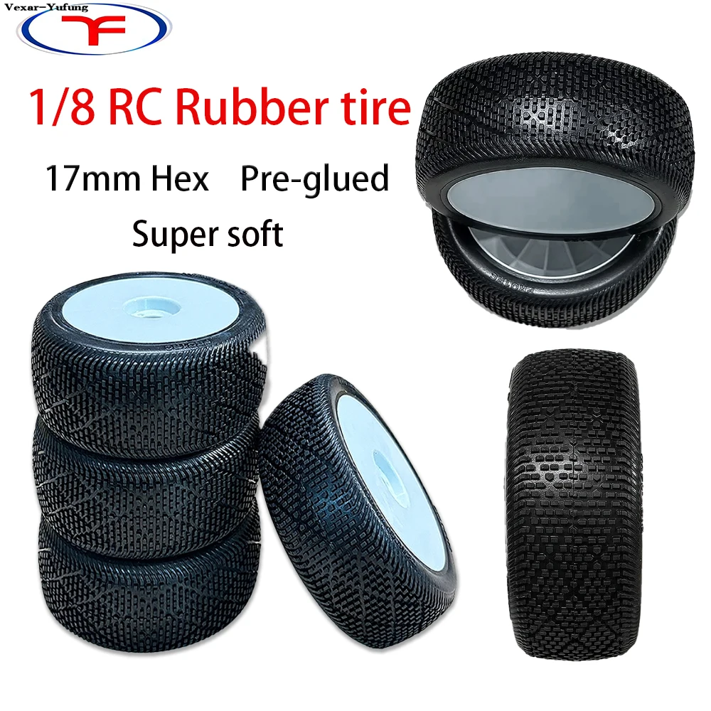 

4pcs 1/8 RC BUGGY TIRES Inner hex 17mm Super soft Pre-glued F805 Model For ARRMA Traxxas Redcat Losi Kyosho VRX HPI0 Pro-Line