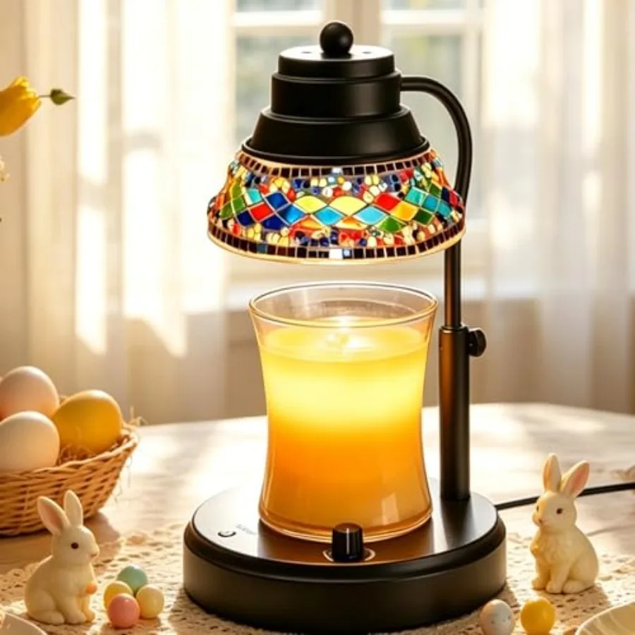 

Electric Candle Warmer Lamp with Colorful Diamond Lampshade, Stained Glass Wax Melting Lamp with Timer and Dimmer, Adjustable C