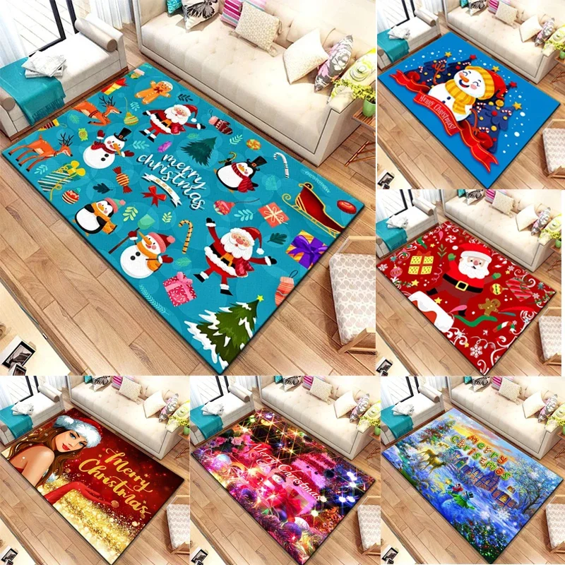 Christmas Snowman Non Slip Living Room Carpet Festival Party Floor Door Mats Sofa Coffee Table Felt Rugs for Home Bedroom Decor