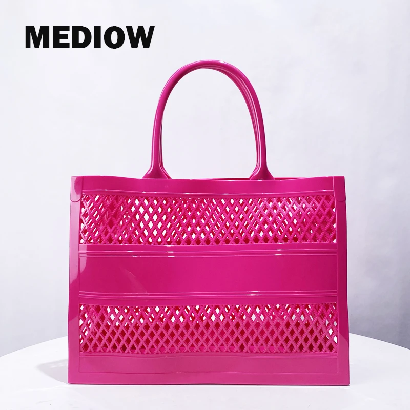 MEDIOW Jelly Buns Tote Bags For Women Luxury Designer Handbags Purses 2024 New In PVC Hollow Top Handle Large Capacity Shoulder