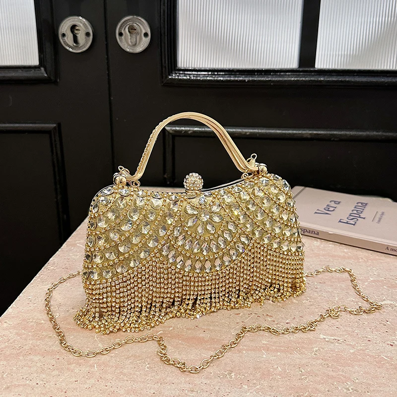 Super Exquisite Diamonds Frame Handbags Gold Silver Hasp Chains Designer New Style Shoulder Bags for Women 2024 Fashion Party