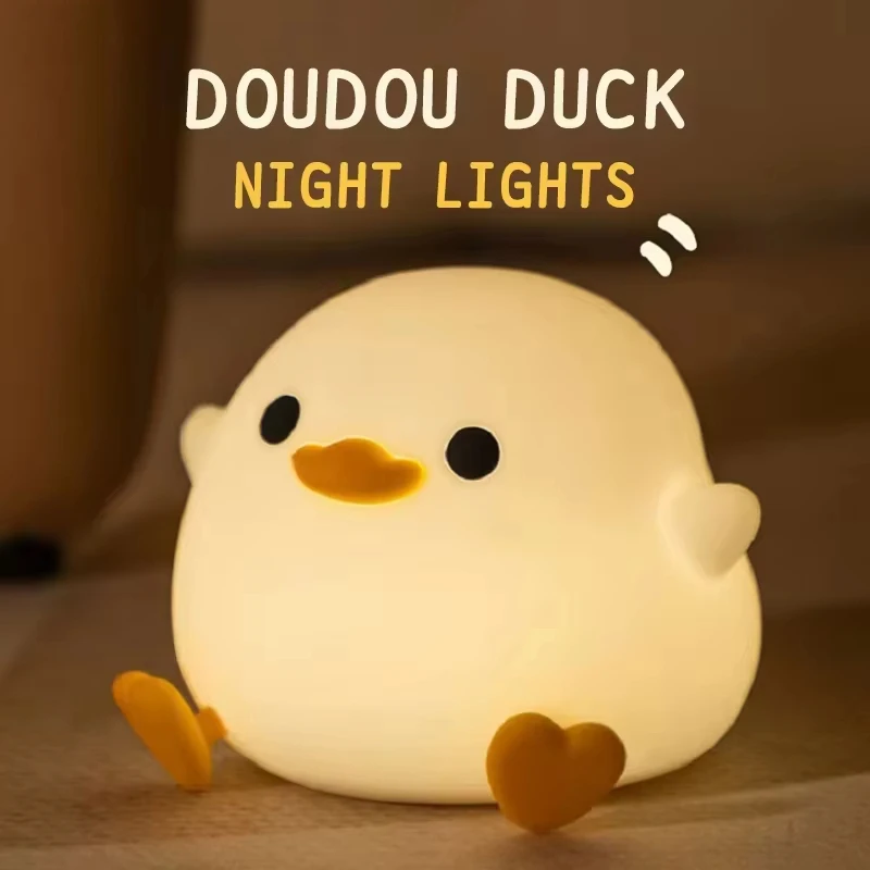 Led night light bonito duoudou pato silicone lâmpada para crianças criança sensor de toque cronometragem usb recarregável luz suave cuidados com os olhos quente