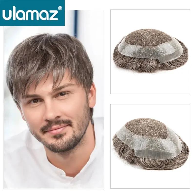 Peruca suíça natural do peruca do laço para homens, base invisível, cabelo humano, prótese masculina, Austrália, sistema do cabelo, 6"