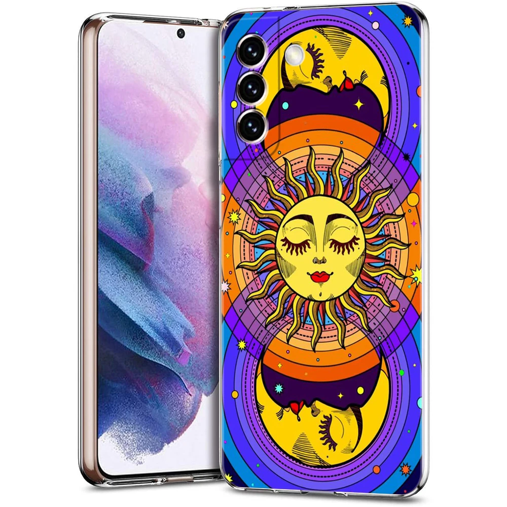 Suns Moons Clouds Astrological Phone Case for Samsung Galaxy S23 S20 FE S22 S21 Ultra S10 S10E S9 S8 Plus 5G Transparent Shell