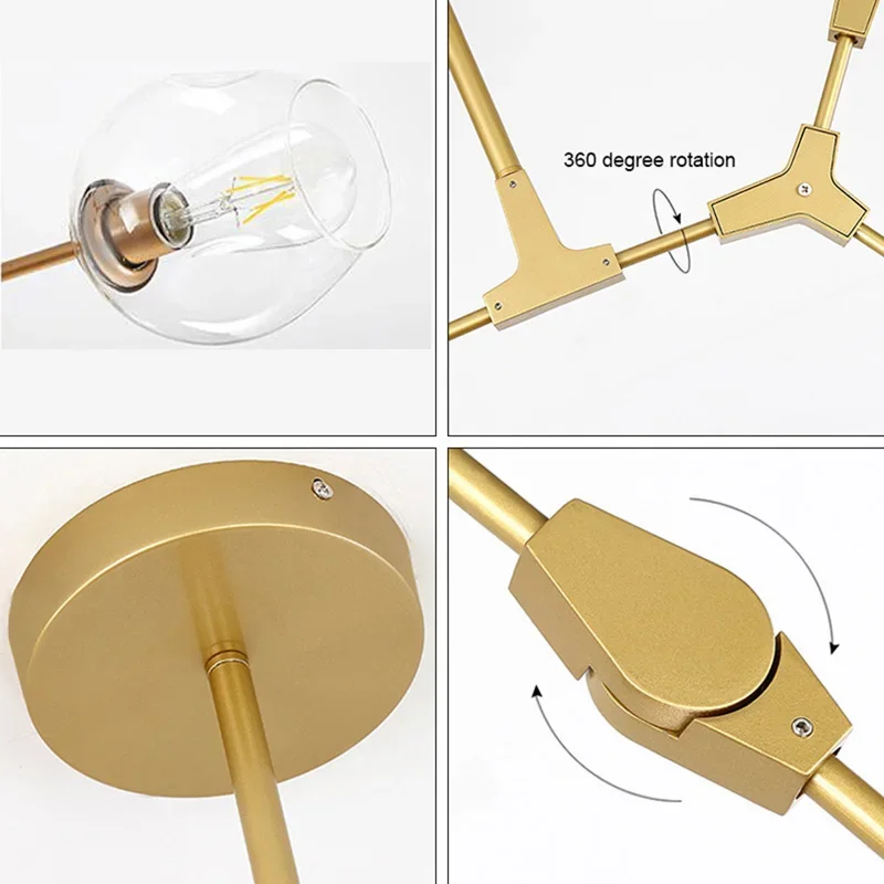 SANDYHA Nordic Glass Pendant Lamp Creative Molecular Design LED Chandelier for Living Room Dining Room Bedroom Villa Lighting
