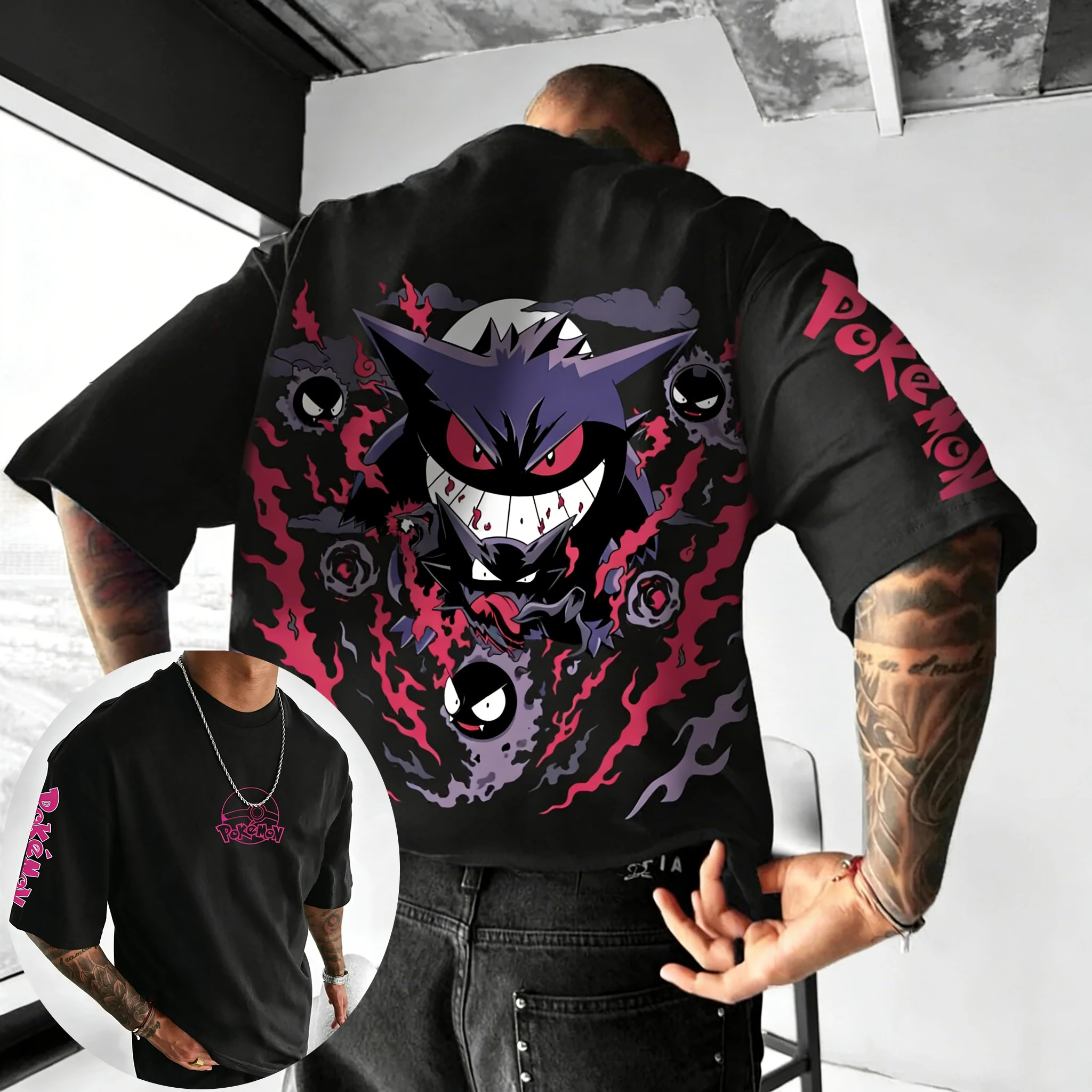 camiseta-estampada-pokemon-anime-gengar-2026-verao-masculina-e-feminina-casual-de-algodao-puro-solta-oversized-pesada