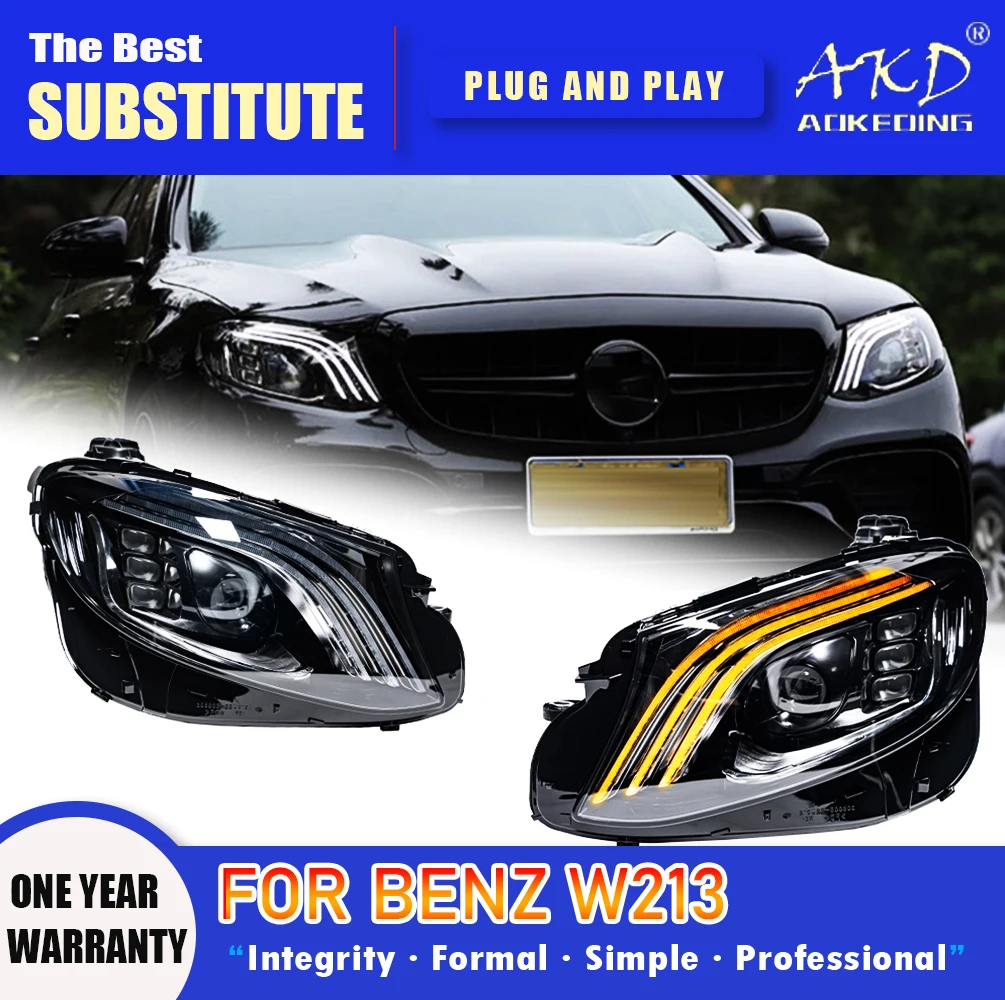 

AKD Head Lamp for BENZ W213 LED Headlight 2016-2021 Headlights E200 E260 E300 DRL Turn Signal High Beam Angel Eye Projector Lens