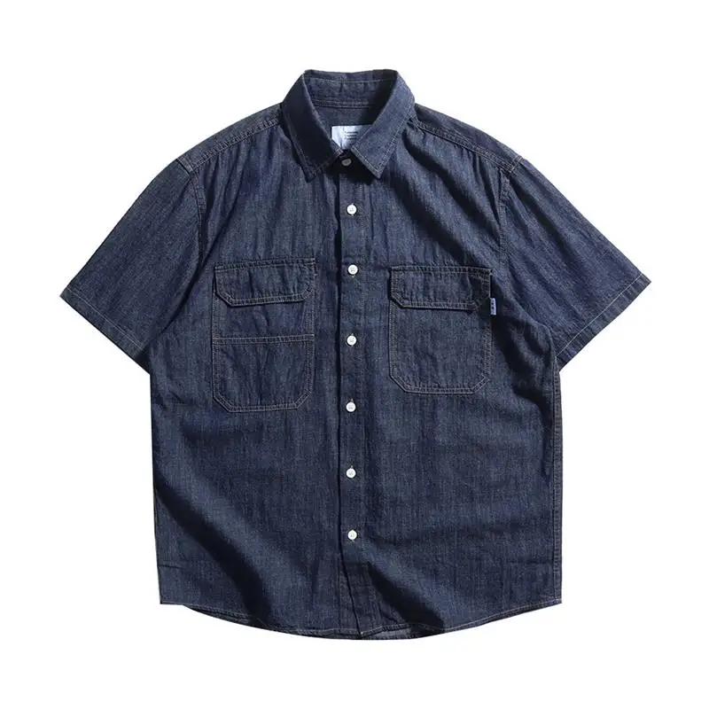 

Retro Japanese Sle Loose Fit Men's Denim irt ort Sve Trendy Brand Summer Casual f Sve Workwear Streetwear