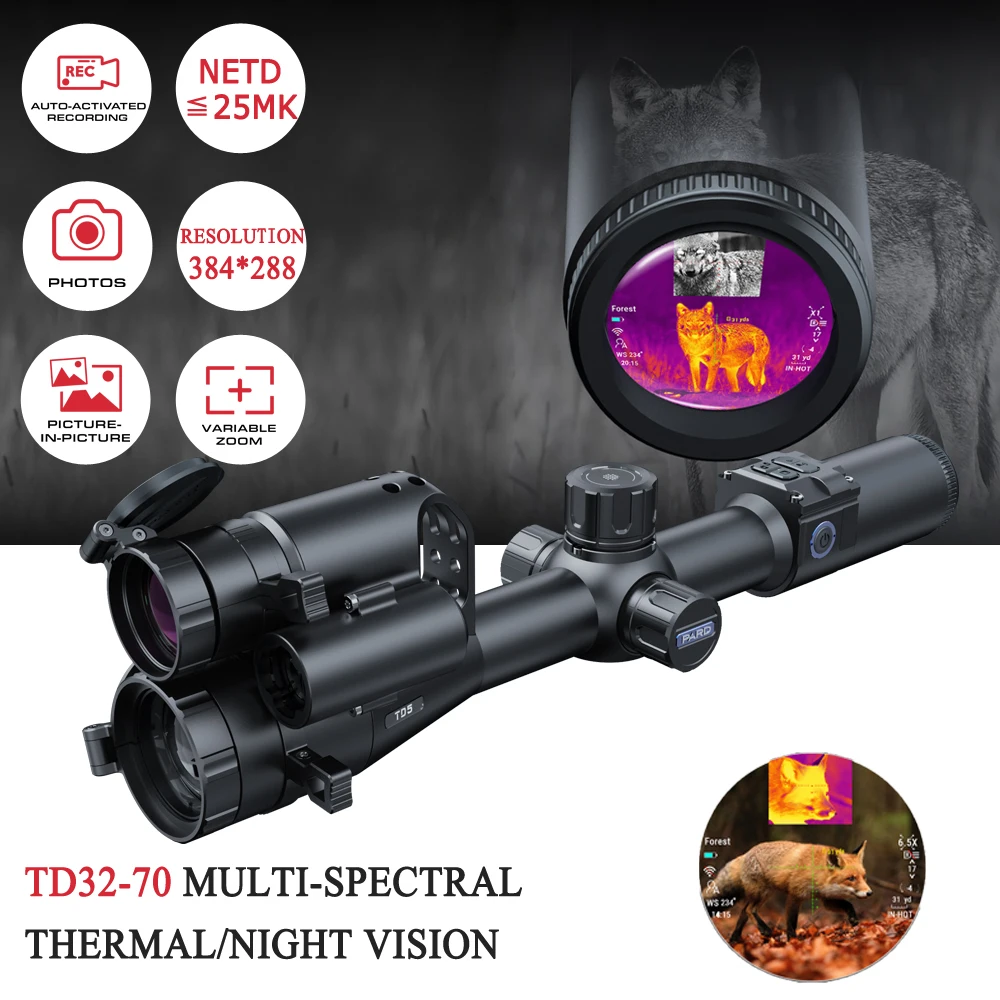 

PARD Multi-Spectral Thermal and Night Vision Scope for Hunting Optics, IR Red Dot, Circular Screen, TD32-70 LRF, 384*288