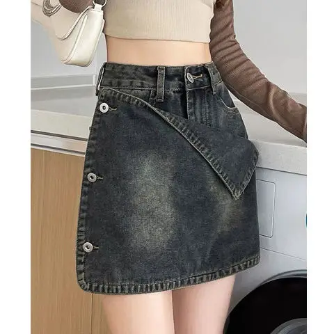 

High waisted slimming summer retro 2024 new denim skirt with a niche design feel, small and spicy girl skirt pants skirt