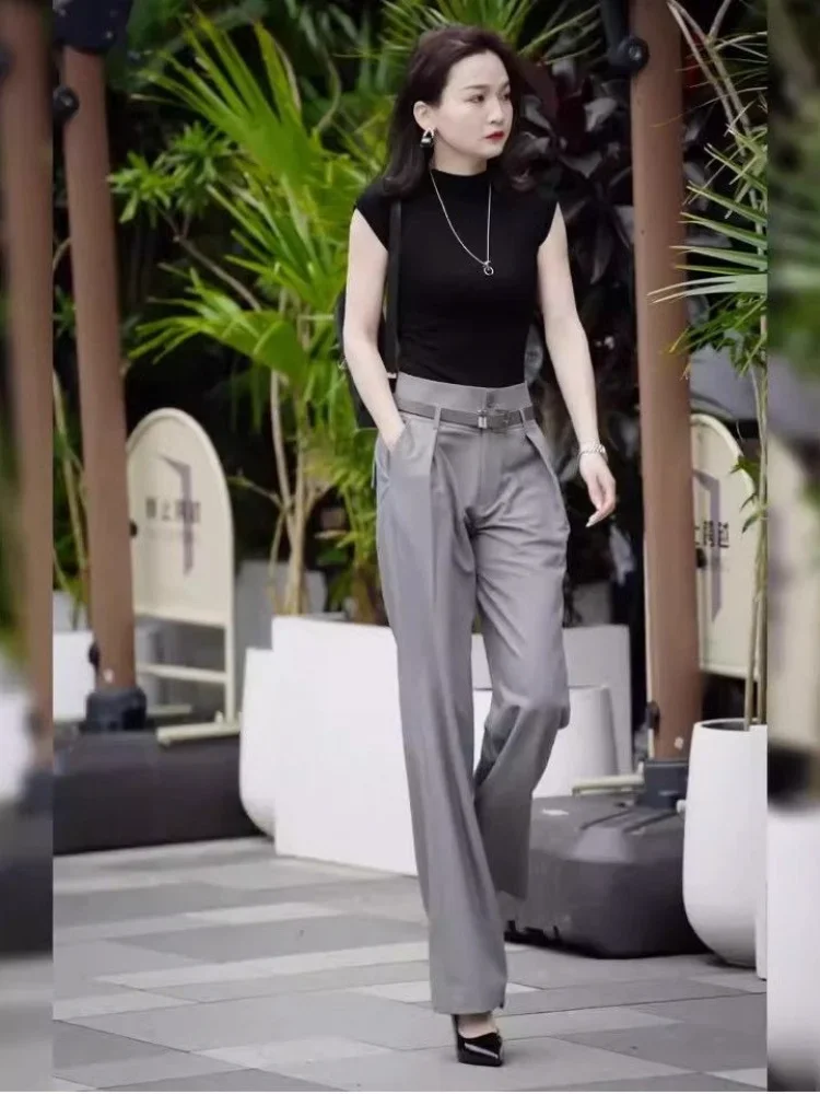 Grigio con cintura pantaloni donna gamba larga estate 2024 Top e pantalone per donna 2 pezzi vestiti comodi nuovo vestito abbinato