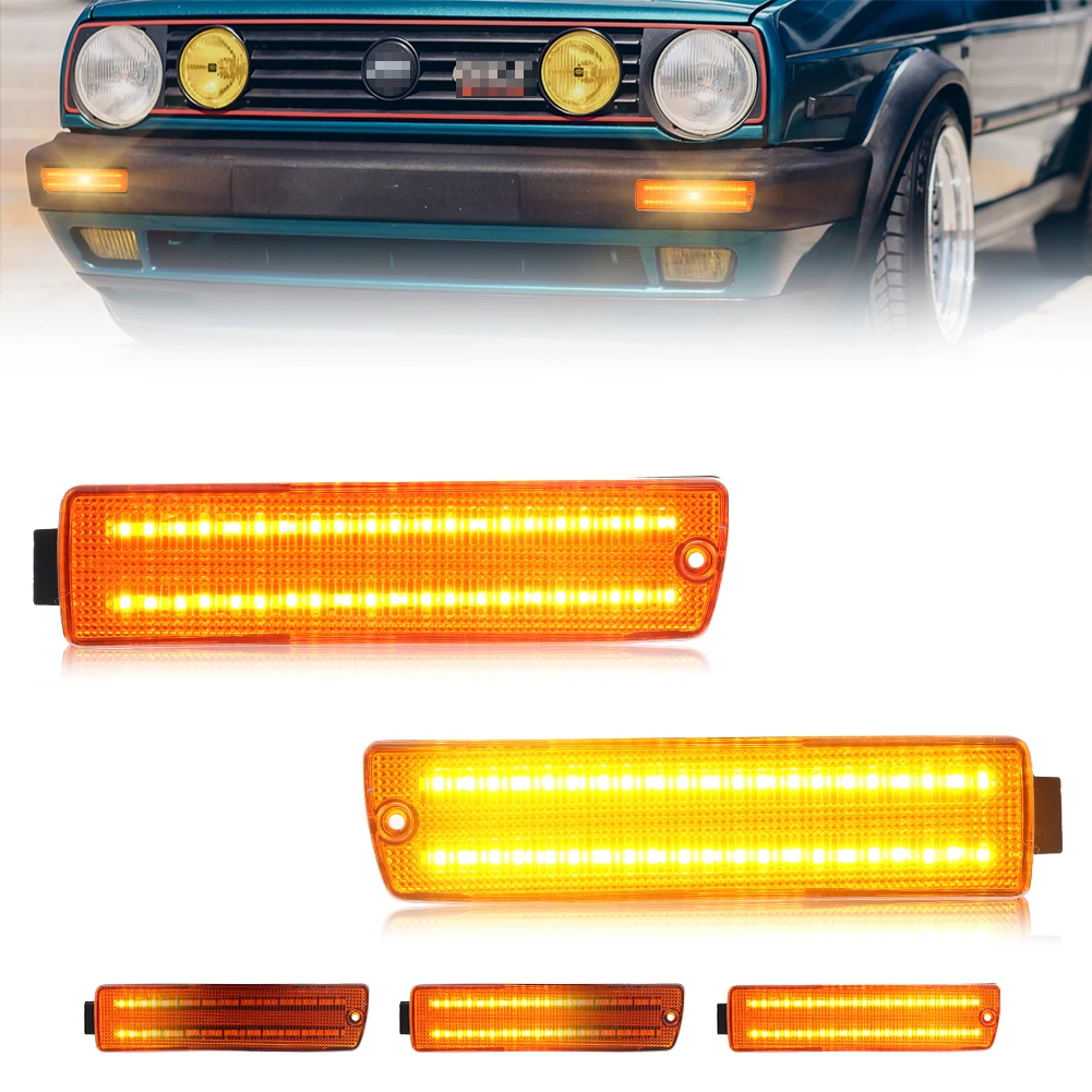 2Pcs Front Bumper Parking Light Side Marker Light Turn Signal Light With Dynamic LED For 1990-1992 VW Golf Mk2 II A2 GTi Jetta
