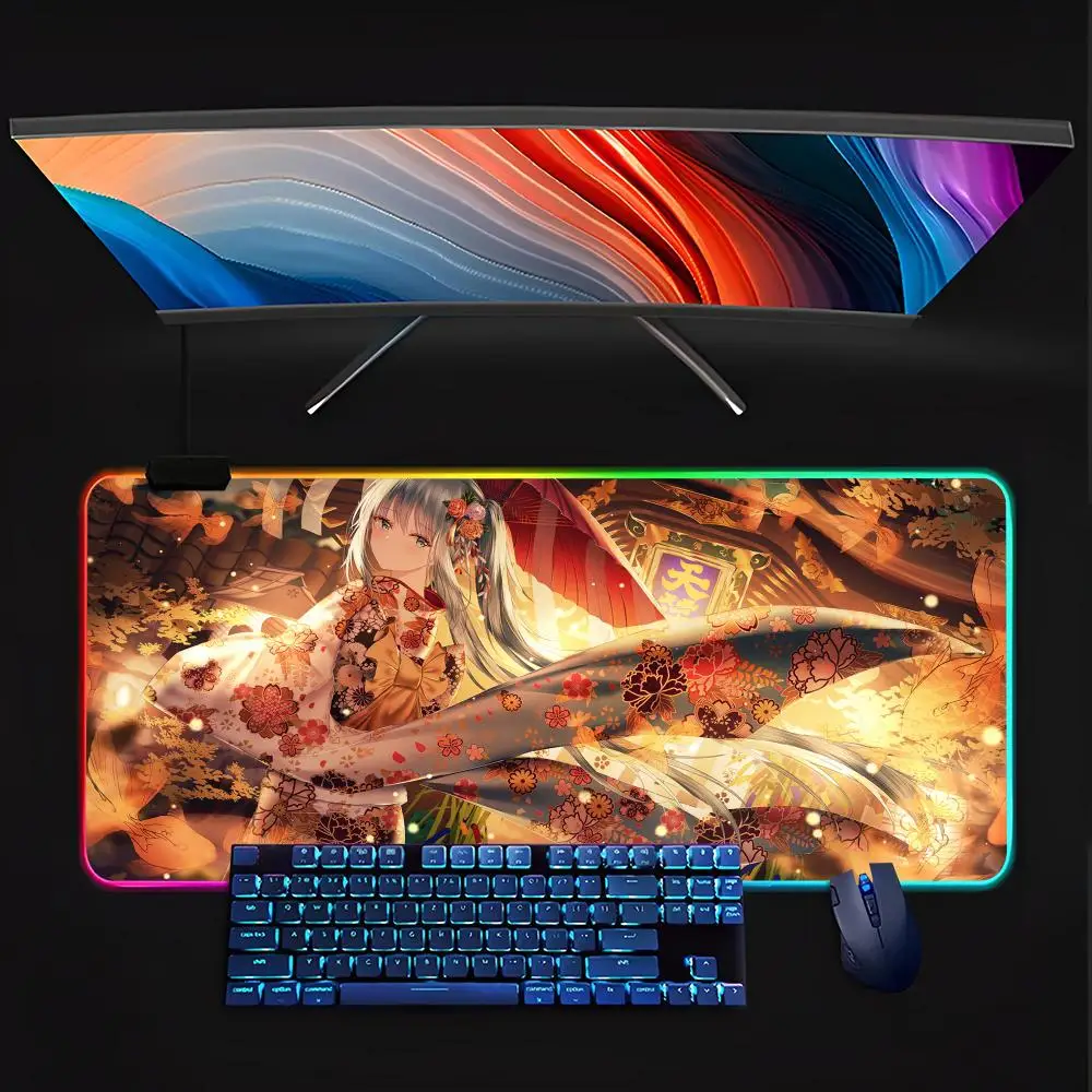 Hatsune Miku anime girls Mouse Pad RGB Pc Gamer Keyboard LED Glowing  Rubber Gaming Computer Mause pads Cute Cartoon Gaming Comp