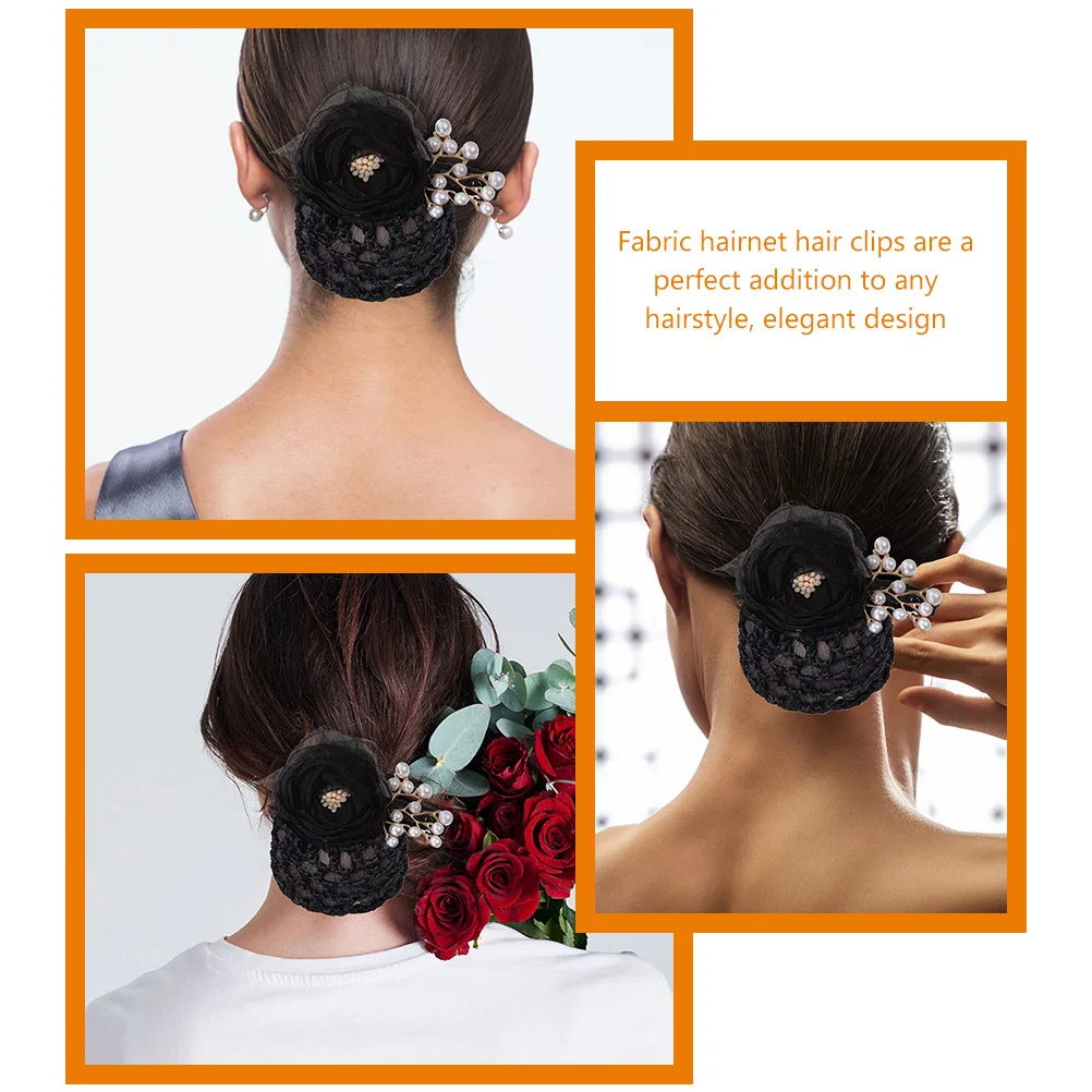 

2Pcs Hair Bun Flower Clips Elegant Fabric Pearl Hairnets for Women Dance Work Formal Updo Accessories Hair Nets for Buns