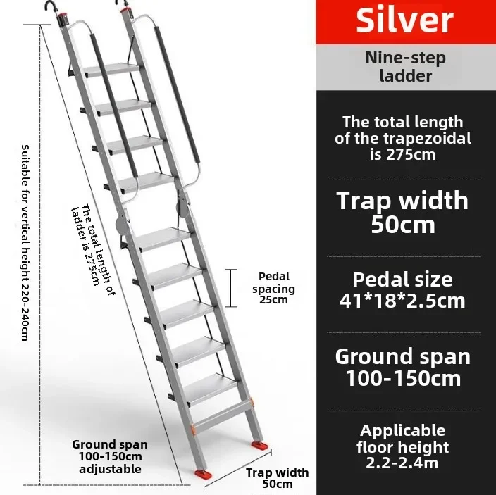 Portable Ladder, Household Aluminum Alloy Folding Ladder, Straight Ladder Escalator Portable Mobile Stair Climbing