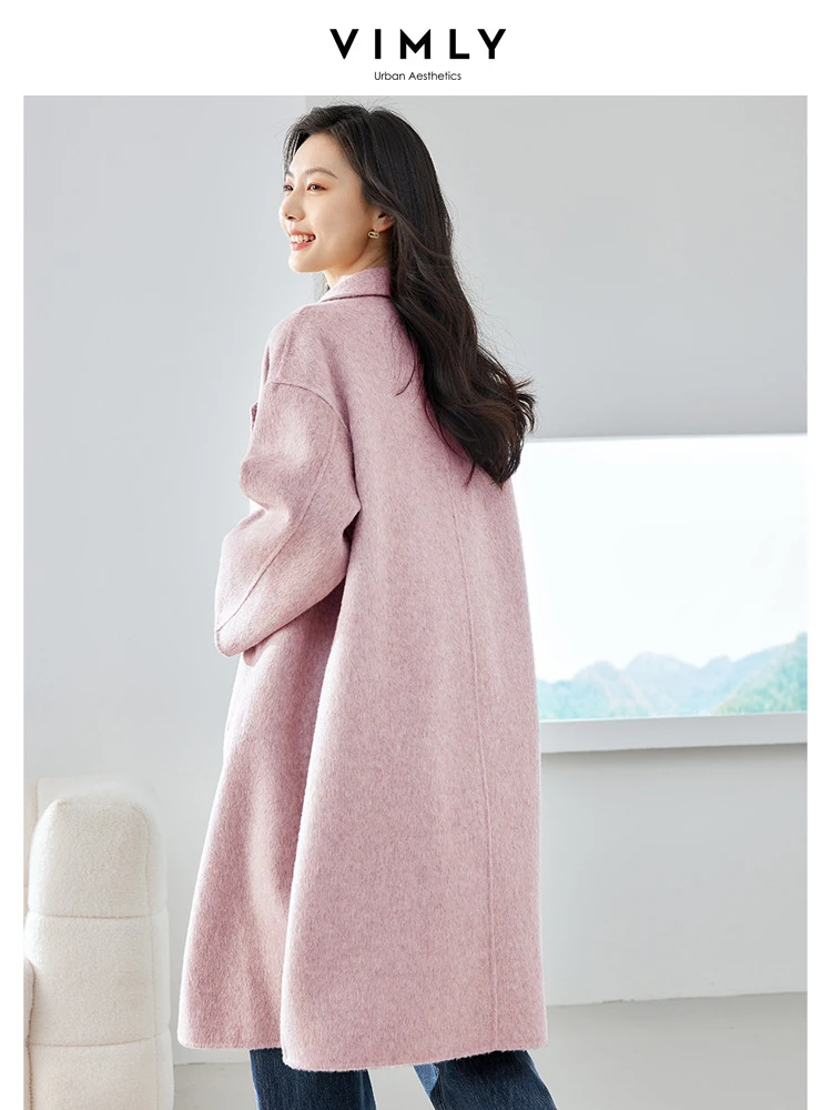 Vimly Double Faced Woolen Long Coats for Women 2023 Elegant Fashion Female Warm Overcoat Woman Notched Collar Outerwears 50690