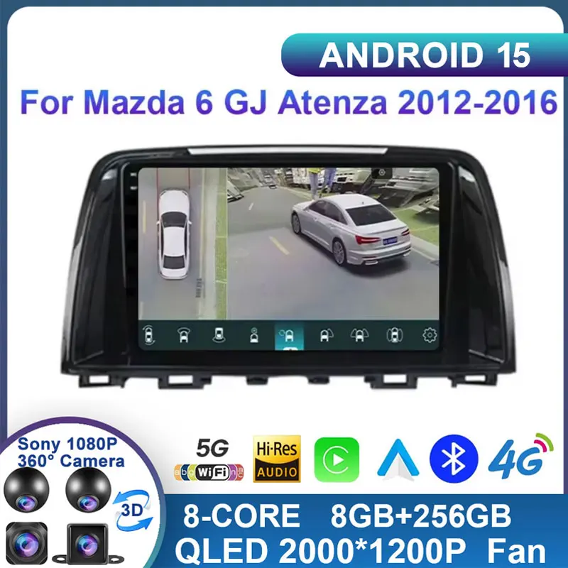 

Android 15 Carplay Auto Автомобильный мультимедийный автомобильный радиоприемник видеоплеер GPS-навигация для Mazda 6 GJ Atenza 2012 2013 2014 2015 2016 2017