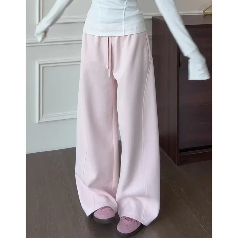 2026 Trendy Lady High Waist Baggy Sweatpants Girls Fashion Thin Casual Pants Women Korean Solid Color Straight Leg Trousers