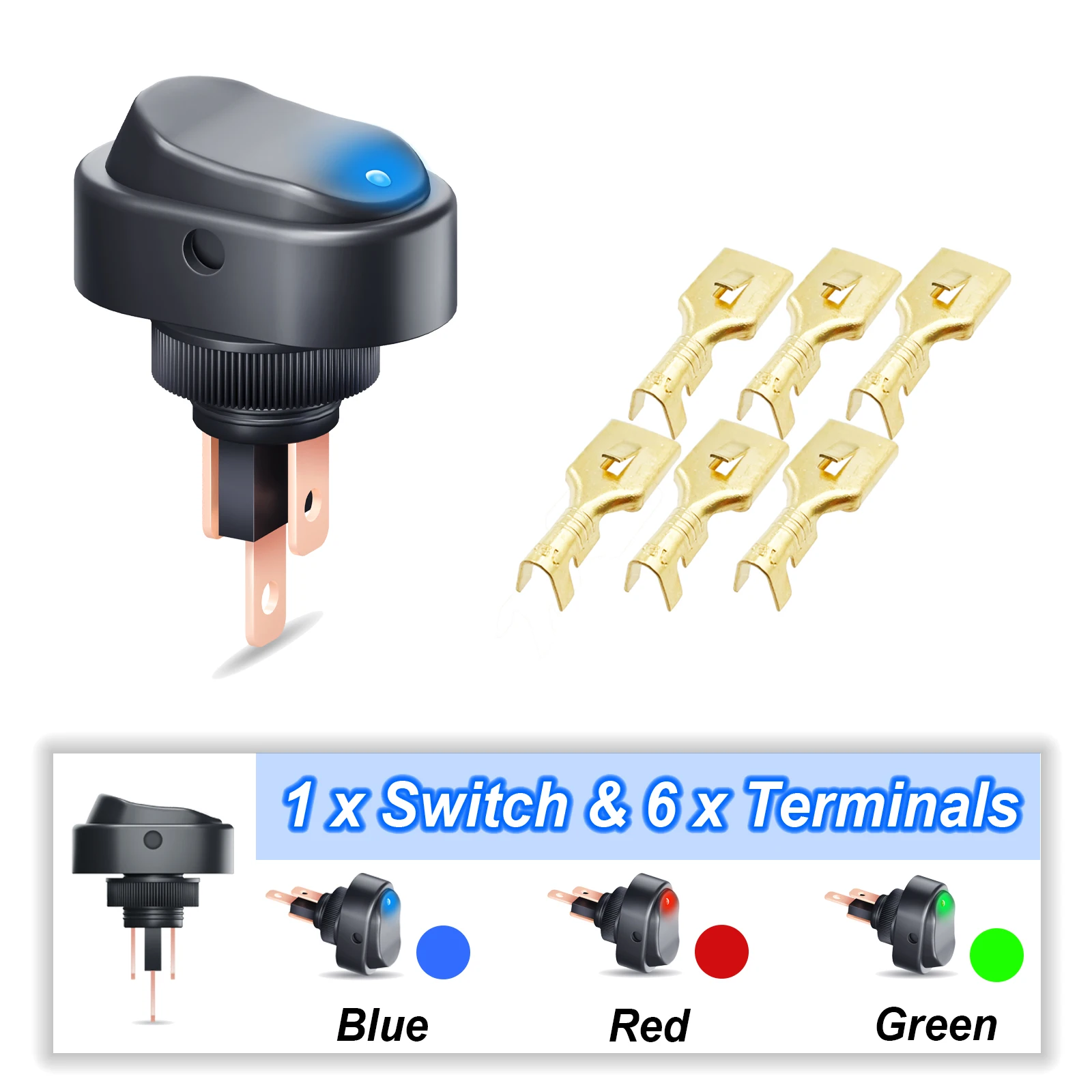 

1PCS Oval Shaped Rocker Switch Led Lighted 12V 20A ON Off Toggle Switch 3Pin SPST Switch for Car Boat RV Marine with Terminals