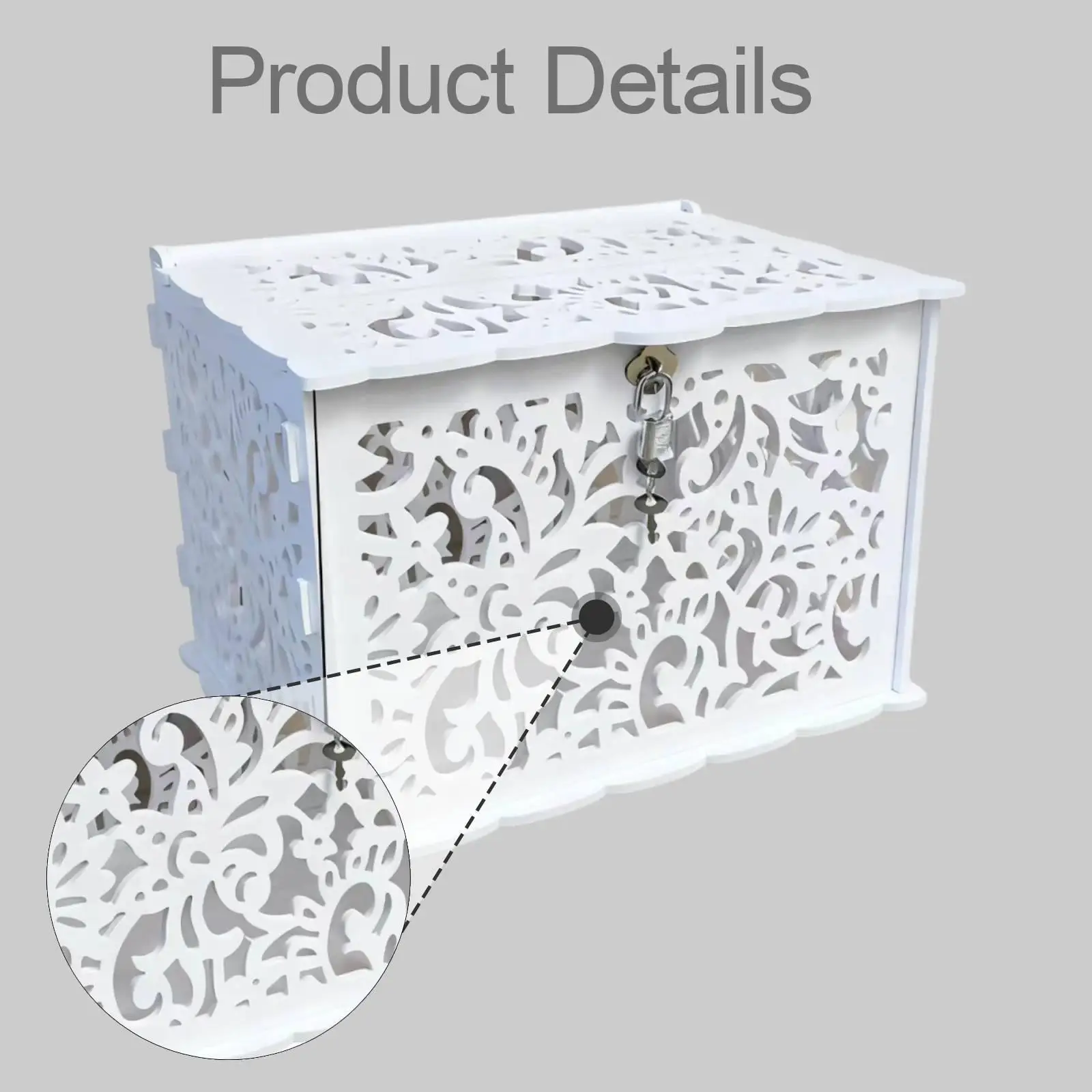 

Spacious Locking Wedding Cards Box Elegant White PVC Reusable Card Holder for Baby Shower Graduation Party
