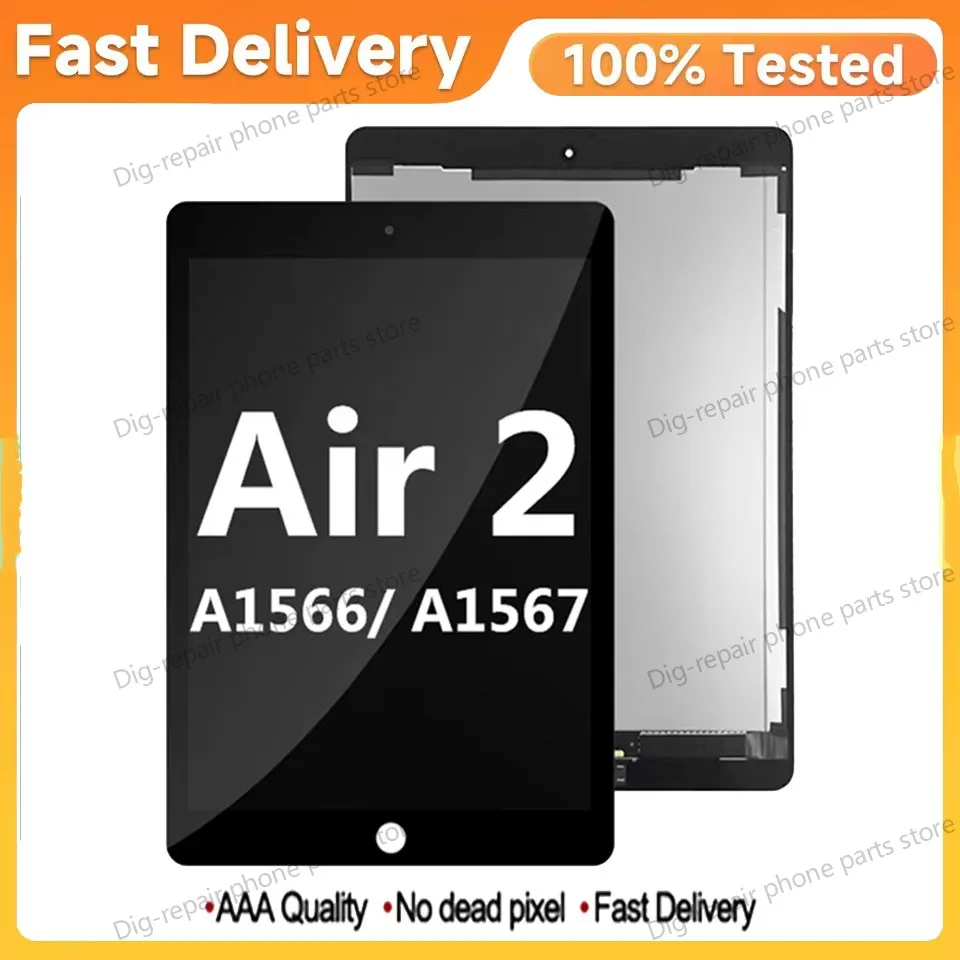 아이패드 에어 2 LCD 어셈블리 교체용 LCD, 아이패드 6 A1567 A1566 LCD 디스플레이(터치 스크린 디지타이저 패널 포함)