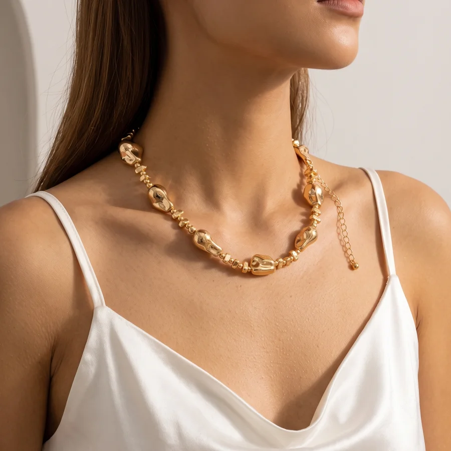 Fashion Chunky Irregular Bead Necklace Minimalist Abstract Geometric Choker Ladies Daily Party Jewelry